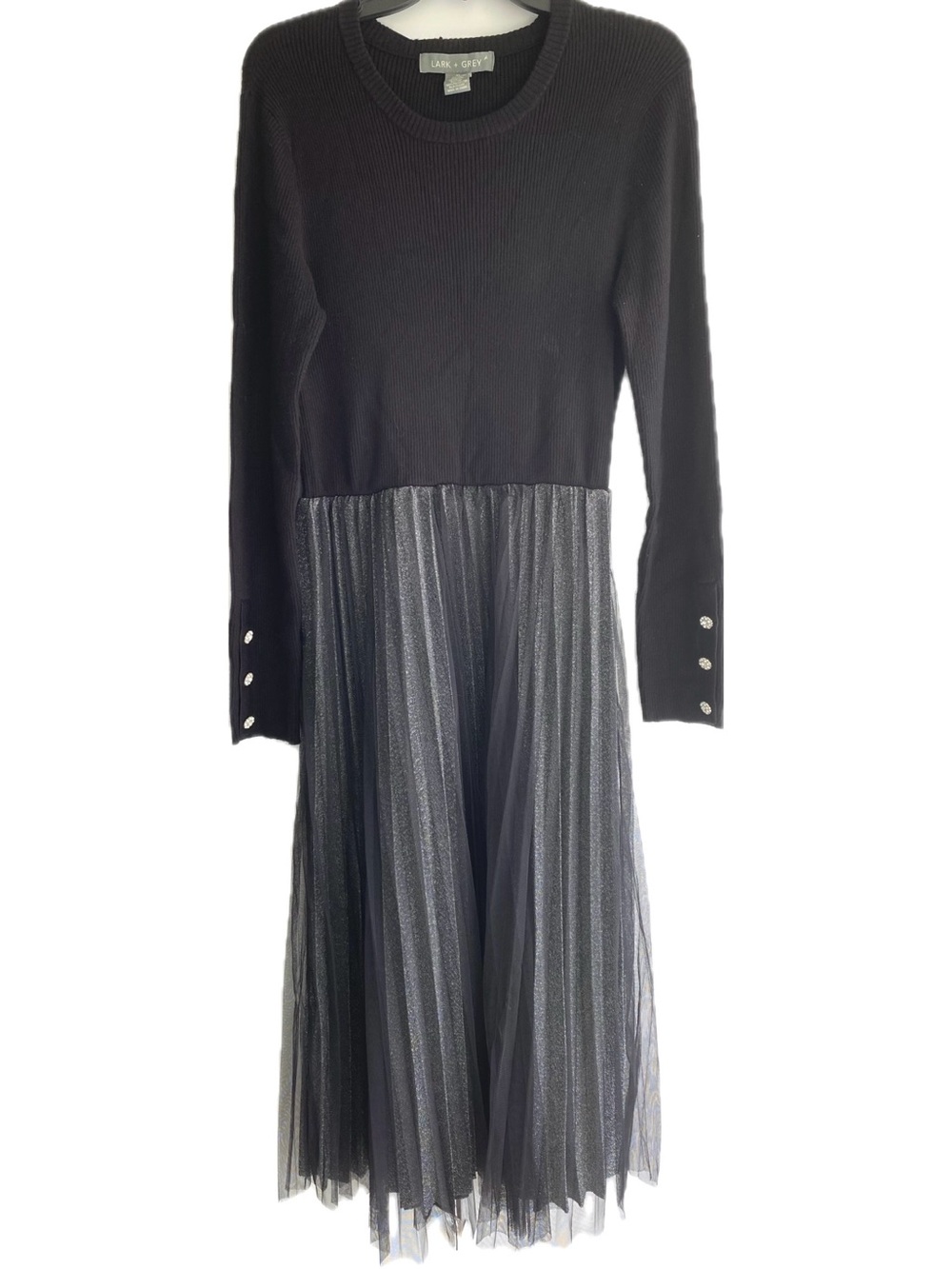 NWT Black Silver Metallic Pleated Mesh Sweater Dress XL Holiday Event Party
